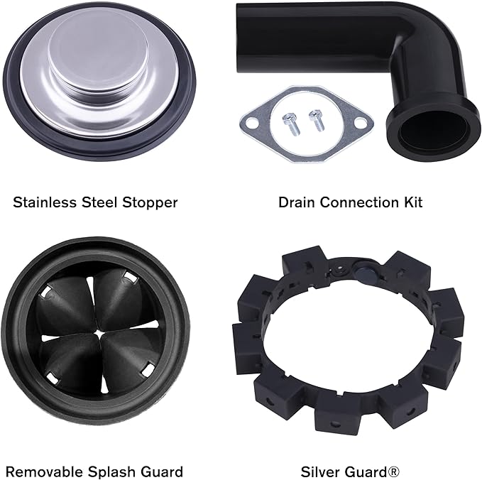 Waste Maid 10-US-WM-658-3B Garbage Disposal Anti-Jam Stainless Steel Food Waste Grinding System, 1-1/4 HP Premium, Black