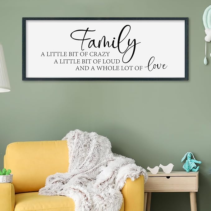 SRSZHIYUE Family A Little Bit Of Crazy Loud Sign Wall Decor Art 32"×12" Large Wood Framed Wall Hanging (Black)