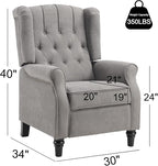 EBELLO Pushback Recliner Chair, Fabric Armchair Push Back Recliner with Rivet Decoration, Mid Century Wingback Accent Chair for Living Room, Bedroom, Grey