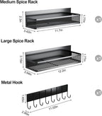Magnetic Spice Rack for Refrigerator, 3 Pack Magnetic Shelf, Moveable Fridge Organizer with 8-Hook Rack, Seasoning Organizer for Kitchen