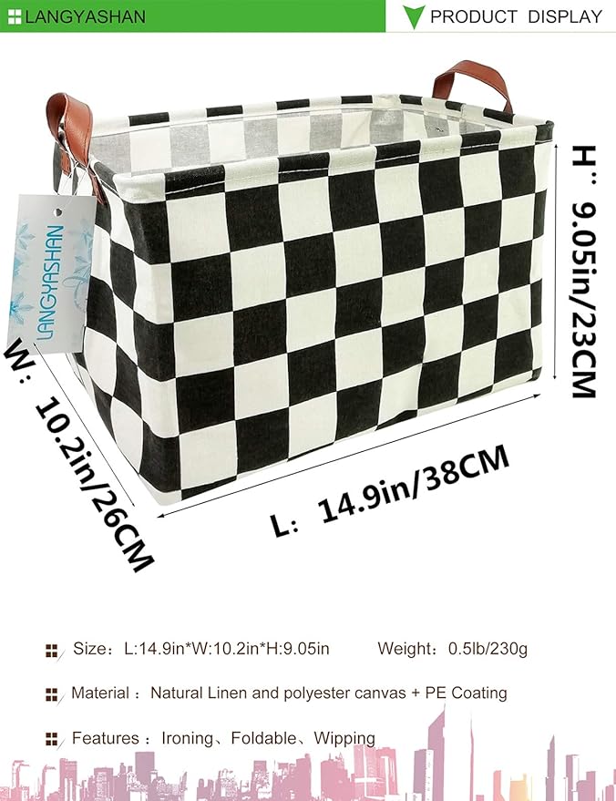 LANGYASHAN Rectangular Storage Bin Collapse Canvas Fabric Cartoon Storage Basket with Handles for Organizing Home Kitchen Boys and Girls Toys Office Closet Shelf Baskets (Rec-Racing flag)
