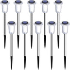 DenicMic Solar Lights Outdoor 10 Pack Waterproof 3000K Warm White LED Acrylic lamp Head Stainless Steel Stake for Landscape Lighting Path Walkway Sidewalk Backyard Patio Decor