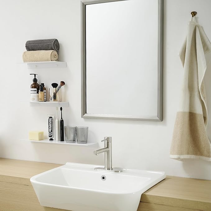 JOOM White Metal Floating Shelf - Small Bathroom Display Shelf for Wall Storage (White, 16 in)