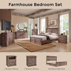 26" Tall Farmhouse Nightstand, 3 Drawers End Table w/Charging Station, 23.6" Wide Large Side Table w/Roman Column, Wood Rustic Sofa Table for Bedroom, Light Brown