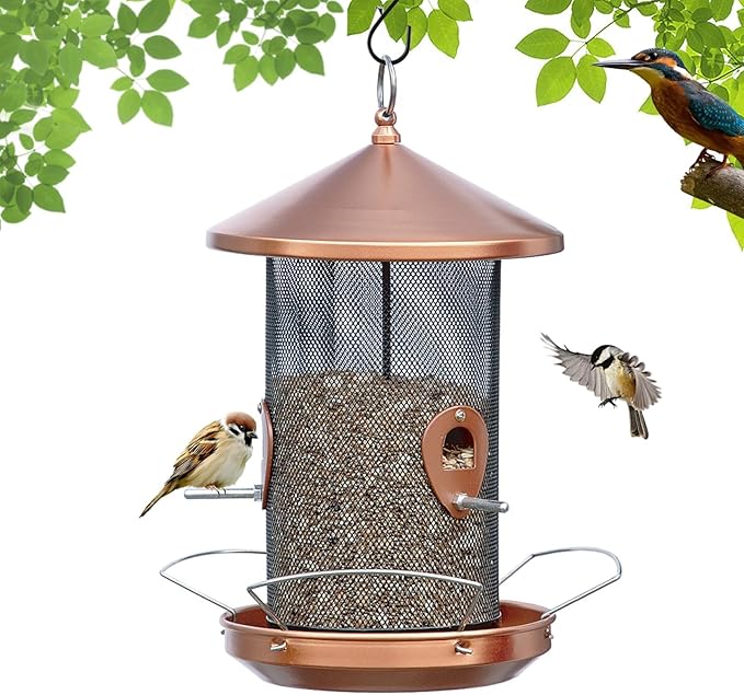 Large Bird Feeders for Outside: 12.6inch Metal for Outdoors Hanging with Copper for Garden Yard Outside Decor Cardinal Finch - Gardening Gifts for Women Men