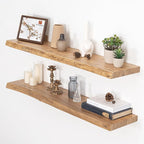 Floating Shelves for Wall, Live Edge 40"W x 9.3"D x 1.5"H Wood Floating Shelf, Set of 2 with Invisible Heavy-Duty Metal Bracket, Deep Floating Shelf for Living Room Kitchen, Natural Finish