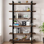 Solid Wood Bookcase and Book Shelves Wood and Metal Shelving Unit 6 Tier Bookshelf Modern Rustic Open Bookshelf Office,Distressed Brown (AY-02-6Tier)
