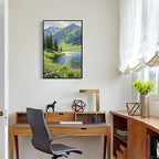 The scenery of mountain streams and green meadows is suitable for living rooms bedrooms offices landscape posters and wall paintings