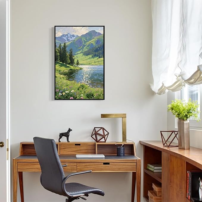 The scenery of mountain streams and green meadows is suitable for living rooms bedrooms offices landscape posters and wall paintings
