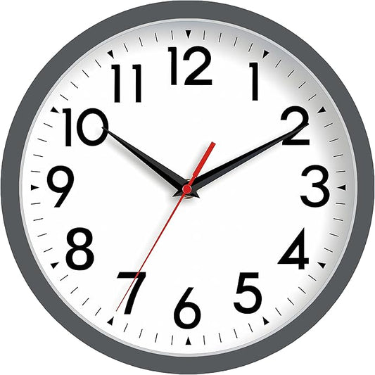 Wall Clock Small Analog 8 Inch Silent Non Ticking Battery Operated Modern Simple Decorative for Kitchen Office Bedroom Bathroom Living Room(Gray)