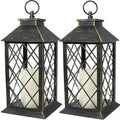 Bright Zeal 2-Pack 13.5" Vintage Candle Lantern with LED Candle (Distressed Gold, 6hr Timer) - IP44 Waterproof Outdoor Hanging Lanterns Battery Powered - Tabletop Lantern Decorative Home Lanterns