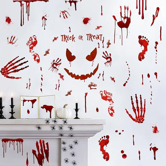 Scary Halloween Decorations Bloody Handprint Footprint Stickers Clings Decals Window Bathroom Floor Restroom，Horror Party Decor Halloween Indoor/Outdoor Decoration