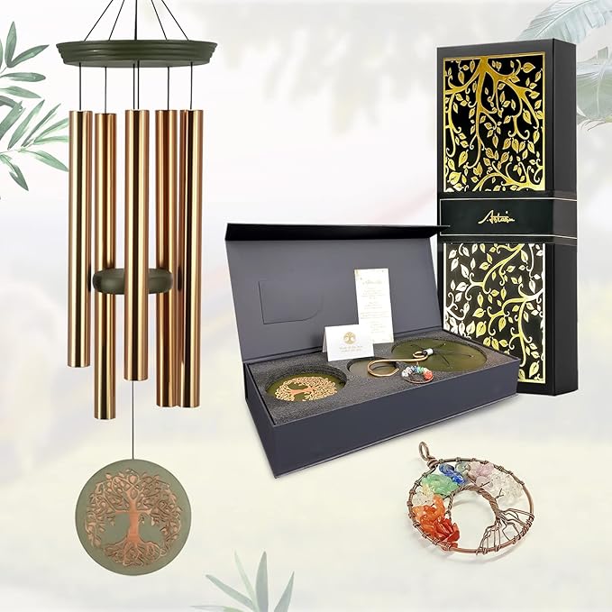 Gifts for Mom & Grandma - Outdoor Wind Chimes with Engraved Tree of Life, Large Patio Hanging Decor for Garden, Yard, Christmas, Anniversary Celebrations
