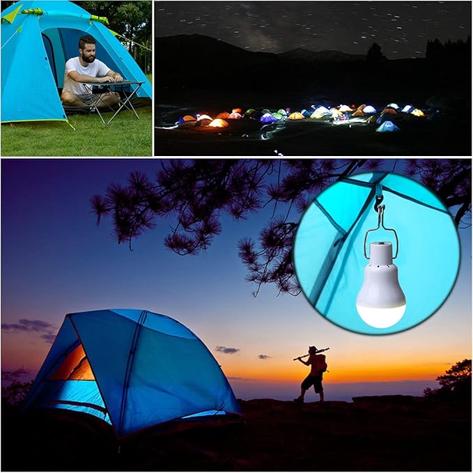Solar Light Bulb Portable 350LM Solar Powered Camping Light Led Lantern Outdoor for Lamp Light Hiking Fishing Tent Indoor Shed Chicken Coop Hurricane Emergency with USB Chargeable
