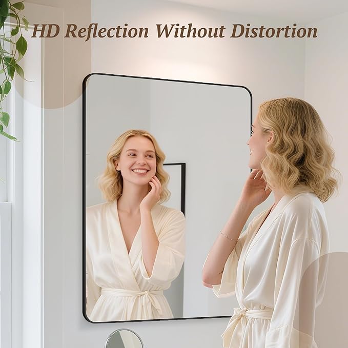 Bathroom Mirror 48" x 30", Large Rectangle Wall Mirror, Black Metal Frame Wall Mounted Mirrors for Bathroom, Vanity, Bedroom, Entryway Decor(Horizontal/Vertical)