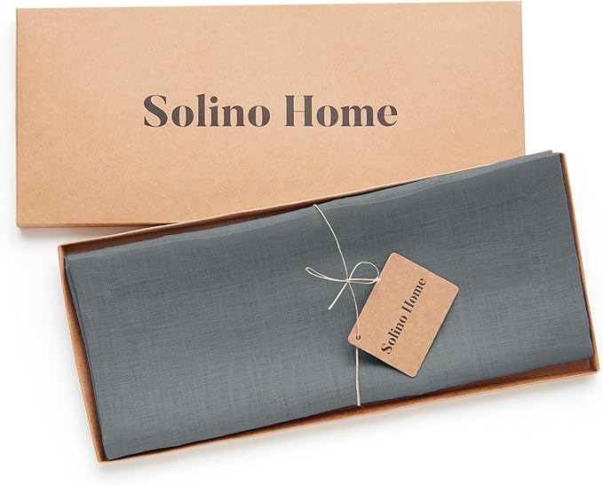 Solino Home Linen Table Runner 120 Inches Long - 100% Pure Linen Dark Grey Dining Table Runner 14 x 120 Inch for Fall, Autumn, Halloween, Thanksgiving - Fete