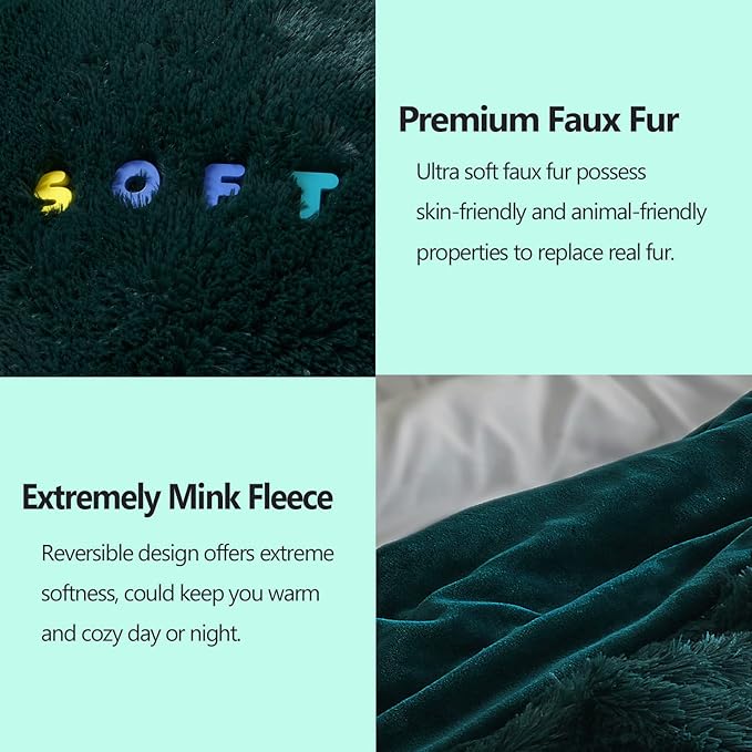 GONAAP Fuzzy Faux Fur Throw Blanket Twin Size Dark Teal Super Soft Cozy Plush Fuzzy Shaggy Blanket for Couch Sofa Bed (Dark Teal, Twin(60"x80"))