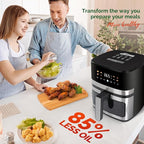 5.8QT Digital Air Fryer with Viewable Window, Adjust Temp & Timer, Air Frying, Reheat, Easy for Frozen Food, Snacks, Dinner, Large Square Basket than Round, Portable for Family & Apartment
