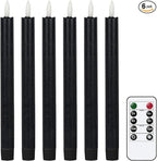 GenSwin Flameless Black Taper Candles Flickering with 10-Key Remote, Battery Operated Led Warm 3D Wick Light Window Candles Real Wax Pack of 6, Christmas Home Wedding Decor(0.78 X 9.64 Inch)