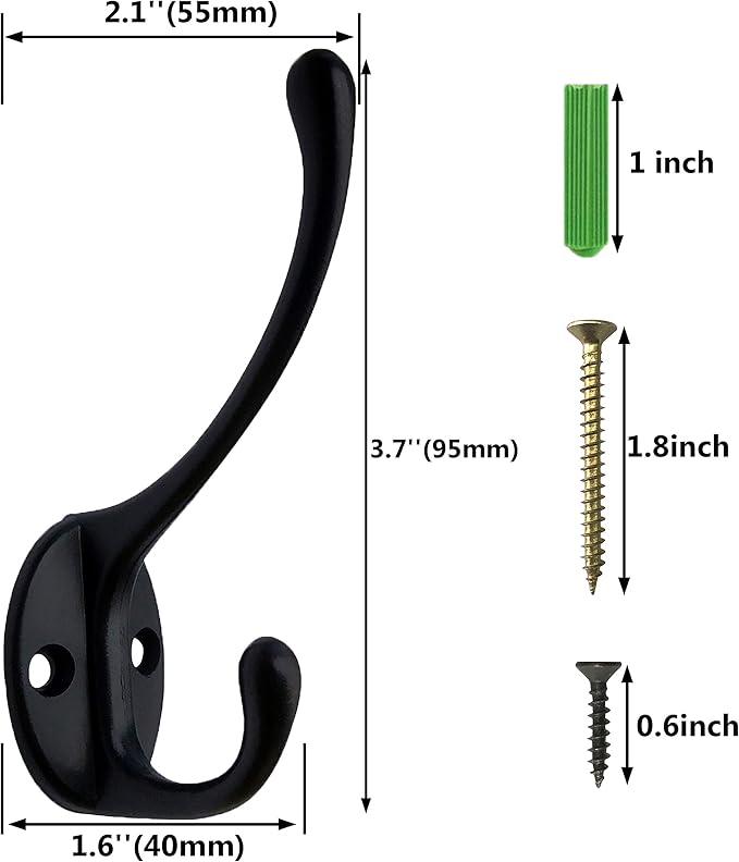 IBosins Wall Mounted Coat Rack, 2 Pack Metal Wood Coat Rack with 8 Black Rustic Hooks for Scarf, Bag, Towel, Key, Cap, Cup, Hat