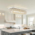 Siljoy Modern Crystal Chandelier 8-Lights Rectangular Flush Mount Pendant Ceiling Light Fixture Rectangle K9 Crystal Raindrop Chandelier for Dining Living Room Kitchen Island L40'' x W10'' x H10'