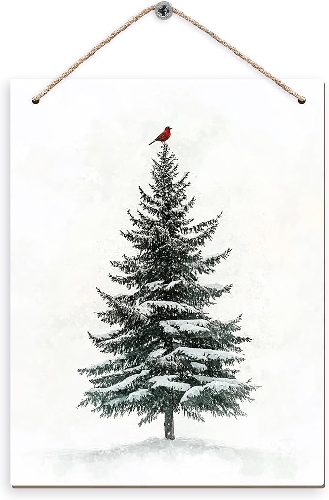 DUXMNAMG Christmas Winter Tree Bird Hanging Wooden Signs 10x8, Christmas Wall Decor, Vintage Home Room Office Hanging Wall Decor