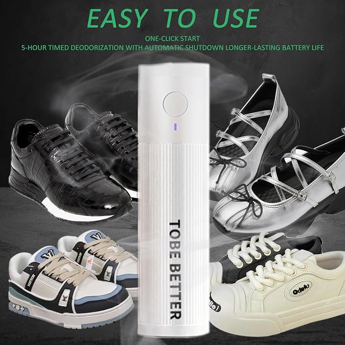 Shoe Deodorizer Rechargeable Ozone Tech Eliminates Odors in All Footwear, Auto Shut-Off Durable Dryer-Style Freshener