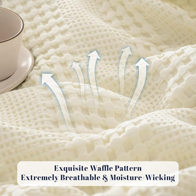 PHF Cooling Waffle Blanket King Size, Lightweight 60% Rayon Derived from Bamboo & 40& Cotton Breathable Blanket for Hot Sleepers, Soft and Luxury for Bed Couch and Sofa, 104"x90", Ivory