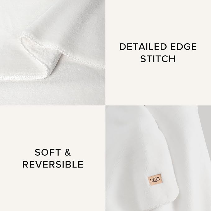 UGG Whitecap Plush Throw Blanket Fleece Lightweight Soft Cozy Throw for Couch or Bed Luxury Home Decor for Living Room Washable Hypoallergenic Blankets for Dorm Decor, 50-inch x 70-inch, White Snow