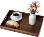Acacia Wood Serving Tray with Handles, 17 Inch Wooden Tray for Ottoman, Breakfast, Lunch, Dinner, Decorative Rectangular Tray for Living Room, Kitchen Counter, Outdoor