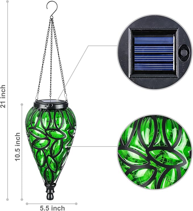 SUNNYPARK Outdoor Plastic Solar Hanging Lantern, 15 Cool White LEDs Twinkle Effect Tear-Shaped Hanging Lantern Decor Garden Decorative Solar Lights for Backyard, Patio and Lawn