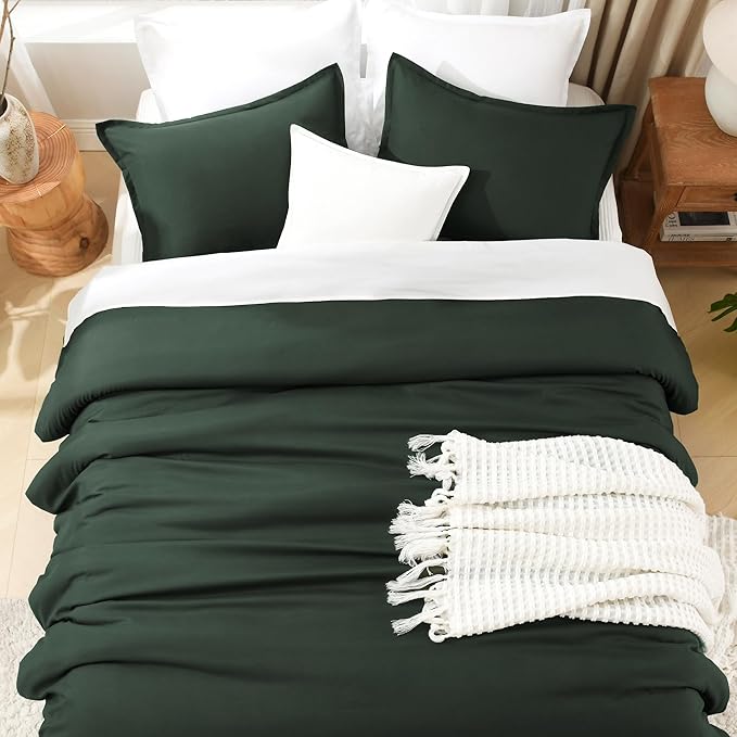 Litanika Forest Green Oversized King Comforters Super King Size, 3 Pieces Lightweight Solid Bedding Comforter Set, All Season Fluffy Bed Set (120x120In Comforter & 2 Pillowcases)