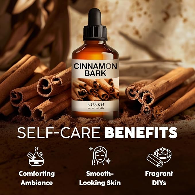 Kukka Cinnamon Essential Oil for Skin & Diffuser - 4 Fl Oz - 100% Pure Natural Cinnamon Oil, Aromatherapy and Candles & Soap Making Scent DIY