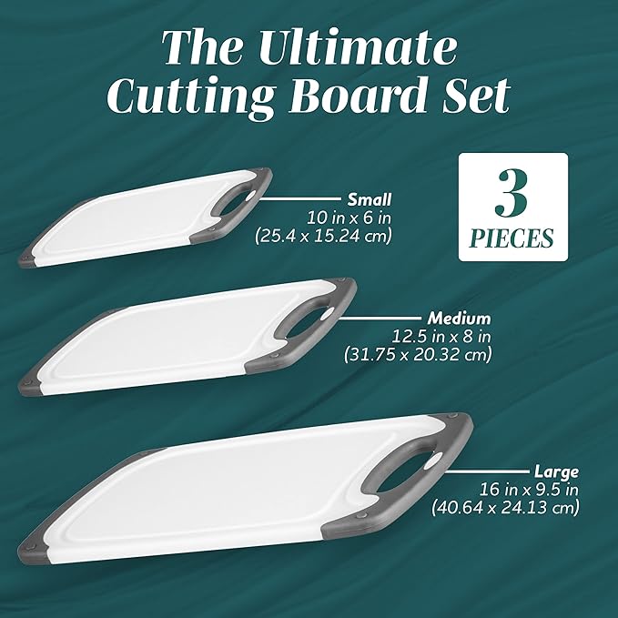 Cutting Boards for Kitchen - BPA-Free Chopping Board - Different Sizes & Non Slip Handles - Reversible, Large Cutting Board Set - Unique Gifts for Cooks Who Have Everything - 3-Pack Black