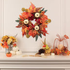Fall Wreaths for Front Door, DECSPAS 21" Fall Wreath with Maple Leaves Pumpkin Berries, Autumn Decorations for Home, Artificial Harvest Door Wreath Outside, Window, Wall, Fireplace, Thanksgiving Decor