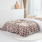 LOMAO Throw Blankets Flannel Blanket with Checkerboard Grid Pattern Soft Throw Blanket for Couch, Bed, Sofa Luxurious Warm and Cozy for All Seasons (Coffee, 50"x60")