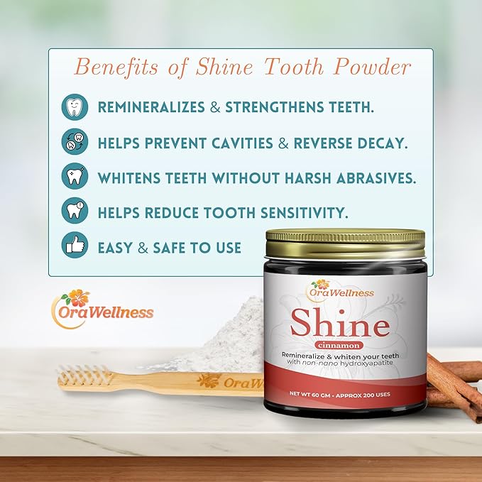 Shine Remineralizing Tooth Powder with Hydroxyapatite, Made in The USA, Flouride Free Tooth Repair, Natural Teeth Whitening Powder, Teeth Polish & Stain Remover, Cinnamon