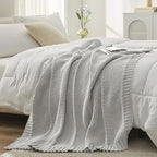 Amélie Home Chenille Knit Throw Blanket for Couch, Chevron Texture Decorative Soft Blanket for Sofa, Bed & Chair, 50"x60", Light Grey