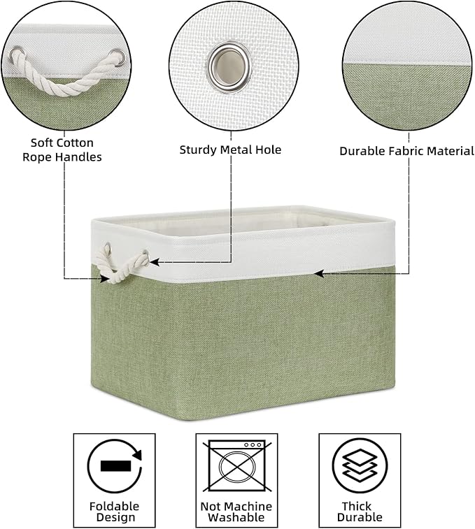 Bidtakay Large Fabric Baskets for Organizing [3-pack] Closet Organizers and Storage Baskets for Gifts Empty Foldable Nursery Baskets for Toy Storage 15 X 11 X 9.5 Inches (White&green)