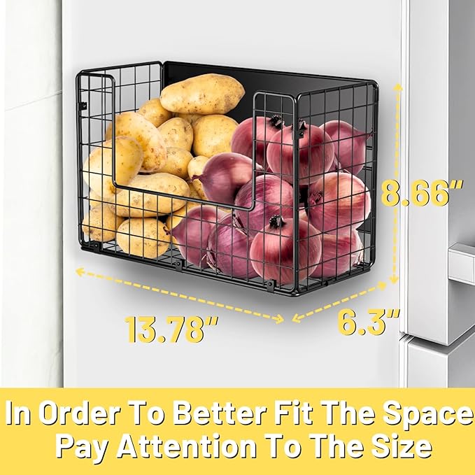 2 Set Magnetic Shelf for Fridge, Fruit Potato & Onion Storage Bins, Pantry Organizers & Storage, Large Container Magnetic Basket for Refrigerator, Kitchen Counter, Cabinet, Magnetic Fridge Organizer