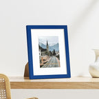 Vittanly 8x10 Picture Frame Set of 9 - Display 5x7 Photos with Mat or 8x10 Without Mat, Wall Mount & Tabletop Frames for Home Decor, Horizontal or Vertical (Blue)