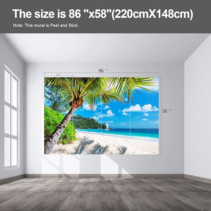 Beach Wall murals Peel and Stick Wallpaper for Bedroom Living Room - 58"x86"