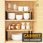 SpaceAid Cabinet Shelf Organizers 2 Pack, Kitchen Counter Rack Shelves Riser, Stackable Expandable Spice Rack, Pantry Cupboard Storage Organization (Black and Natural, Long)