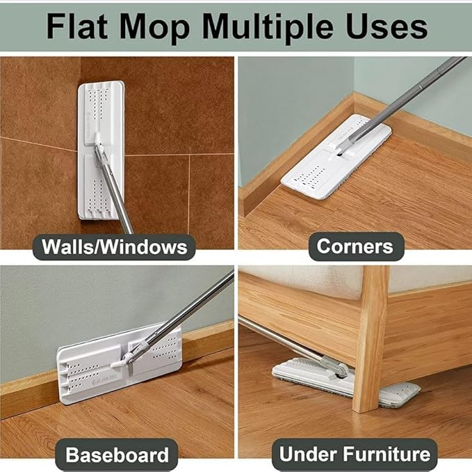 JOYMOOP Flat Mop Pads, Microfiber Mop Cleaning Pads, Washable Pads, Pads Replacement for JOYMOOP Flat Mop or Mop Bucket Set, Pack of 4 Refills 13inch - Grey and Stripe