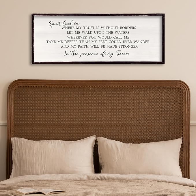 Spirit Lead Me Wall Decor 32"x12" Christian Scripture Worship Song Religious Bible Verse Wooden Framed for Bedroom Office Large Wall Art Hanging Sign (Black)