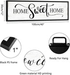 Home Sweet Home Wall Decor: Modern Farmhouse Rustic Sign 12" x 40", Master Bedroom Above Bed Framed Hanging Plaque, Family Decorative for Living Room