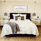 Sweet Dreams Wall Decor Above Bed 40''×15'' Master Bedroom Large Sweet Dreams Sign Farmhouse Wall Decor Guest Room Wood Rustic Framed Over Bed Wall Art Hanging Decoration (White)