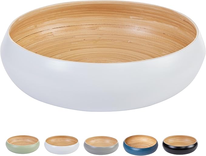Fruit Bowl For Kitchen Counter, Decorative Bowl, Large Serving Bowl Or Fruit Basket For Kitchen Spun Bamboo (White)