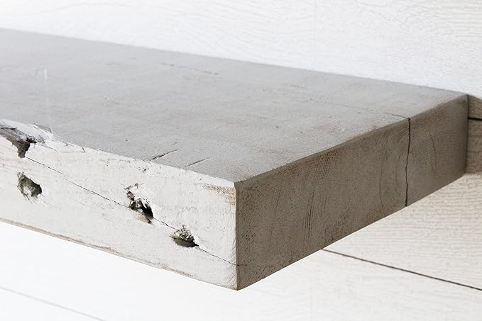 Urban Legacy Reclaimed Barn Joist Deep Floating Shelves | Deep Shelves with Low Profile Shelf Bracket with High Weight Capacity, Set of 2 (48" x 11" x 2.5", Rustic Gray)