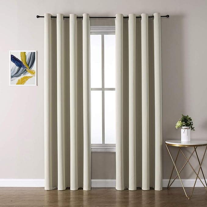 ChrisDowa Room Darkening Curtains 108 Inches Long 2 Panels Set for Living Room, Grommet Thermal Insulated Blackout Curtains for Bedroom (Beige, 52 x 108 Inch)